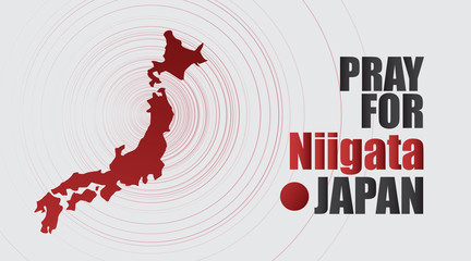 Pray for Niigata japan Message with Map on Gray background; design for Support and help to people; charity; donate after Earthquake; vector illustration.