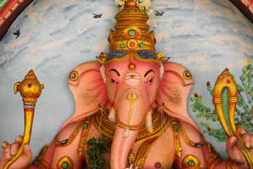 Orange Colored Statue Of Indian Lord God Idol Ganesha