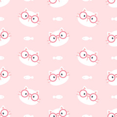 Cute cat with glasses seamless pattern background