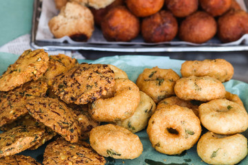 Famous Popular South Indian Dish Cuisine Tiffin Or Breakfast Dal Vada And Medhu Vada Selective Focus