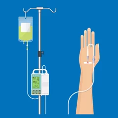 Fotobehang Medical Infusion Pump IV Intravenous Therapy Treatment Chemotherapy Patient Infuse Medication Nutrient Clinical Hospital Controlled Equipment Electronic Device Technology © Pepermpron