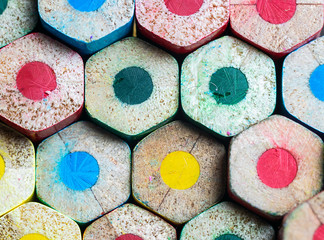  Assortment of colored pencils seen from behind forming cells