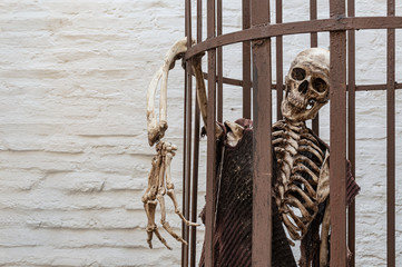 Inquisition cage with skeleton Medieval cruel punishment