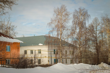 buildings on the street in winter