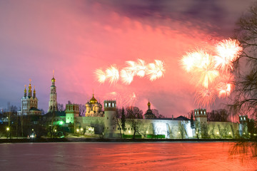 Obraz premium Novodevichy monastery was founded by Grand Duke Vasily III on may 13, 1524. The architectural ensemble of the monastery , formed in the XVI—XVII centuries. Russia, Moscow, February 2020