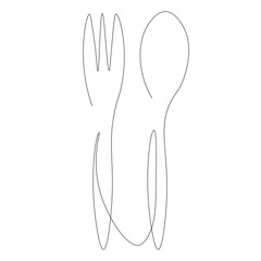 Fork and spoon line drawing vector illustration
