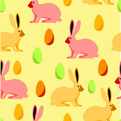 Rabbits, easter eggs vector seamless pattern . Concept for wallpaper, wrapping paper , cards, print 
