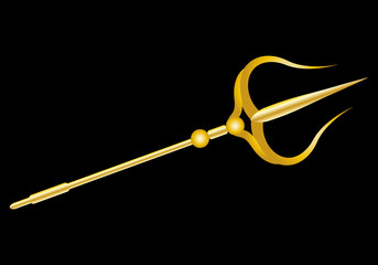 Tridente de oro sobre fondo negro.