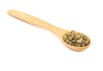 Green pepper peas in spoon