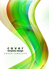 Colored wavy lines with light effects, transparent circles, motion concept. Presentation banner and business card design template.