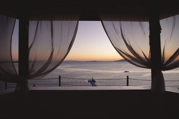 Observation gazebo with sea view curtains