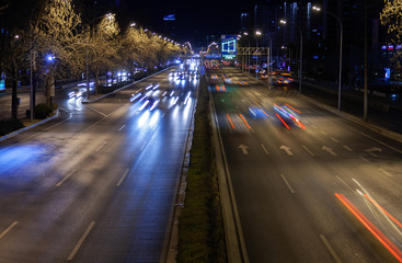Fototapeta na wymiar Chinese highway in Beijing city district at night 