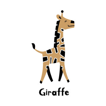Cute cartoon giraffe in simple scandinavian style. Flat vector illustration.