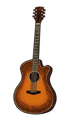 Naklejka premium Acoustic guitar. Vintage vector color engraving illustration
