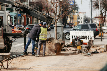 street repair in the city in spring