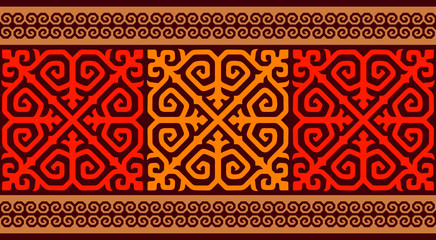 Kazakh carpet ornaments. Traditional patterns of Kazakhs. Background, texture, design life of nomads. Ancient Turkic ornaments. Art, customs and traditions of Kazakhstan. Decorative art of nomads
