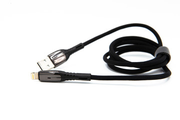 Black usb cable isolated on white background