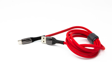 Red usb cable isolated on white background
