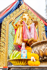 Statues of Ganesha enshrined in the shrine In which many people come to worship At the Huai Khwang crossway, Bangkok, Thailand