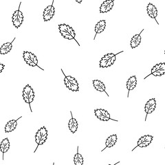 Seamless pattern with leaves and twigs. Doodle illustration, vector. Handmade work. Design for wrapping paper, background, web, packaging, fabrics.