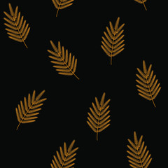  Seamless pattern golden twigs leaves vector black background