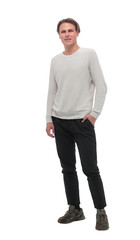 Fototapeta premium in full growth. stylish young man in white longsleeve.