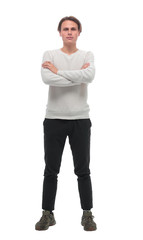 in full growth. stylish young man in white longsleeve.