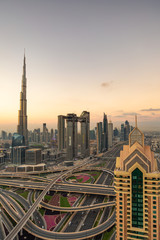 Fototapeta na wymiar sunrise over Dubai Downtown skyline 