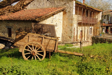 old wooden cart in Spanish village, ancient agricultural tool 