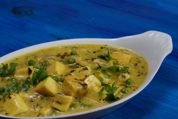 Creamy Paneer or Tofu with green peas in a creamy gravy