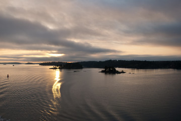 Fototapeta premium Baltic sea, sunrise, Scandinavia, Sweden, Islands, view from the ferry