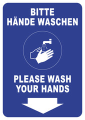 ks513 Kombi-Schild - deutsch: nssb9 NewSafetySignBlue nssb - zweisprachig / german - Gebotszeichen: Bitte Hände waschen - bilingual / english - mandatory sign: Please wash your hands - DIN A2 A3 g9160
