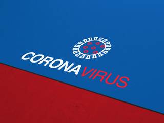 corona virus logo  coronavirus 2019-nCoV covid-19 with text on blue background. Virus Pandemic Protection Concept
