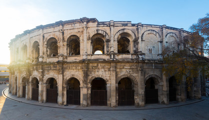 Ancient Roman amphitheater arena in Nimes, France