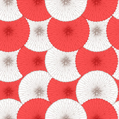 Japanese umbrellas seamless pattern. Hand drawn vector illustration. Vintage background.