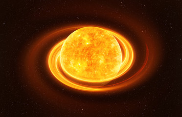 Bright neutron star against dark starry sky artistic vision, elements of this image furnished by...