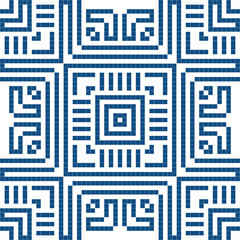 Seamless abstract geometric pattern. Elements of the motif are made in the style of pixel art.
