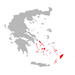 South aegean province highlighted red color on greece map vector. Gray background.