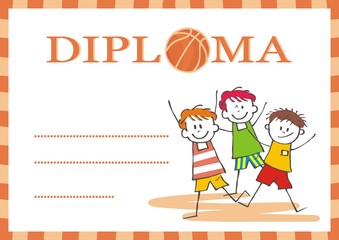Diploma, boy basketball team, vector illustration