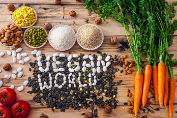 Colorful food background. Vegan food ingredients.