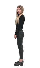 side view. stylish young woman looking forward