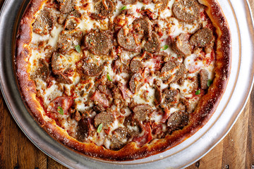 Deep dish meat pizza