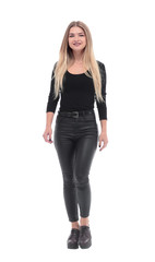 Fototapeta premium in full growth. beautiful woman confidently striding forward.