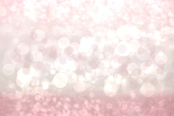 Abstract festive light pink gradient gray silver bokeh background texture with colorful circles and bokeh lights. Beautiful backdrop with space.