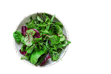 Healthy salad, leaves mix salad (mix micro greens, juicy snack) keto or paleo menu recipe. food background, copy space