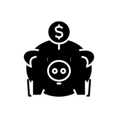 Saving money black icon, concept illustration, vector flat symbol, glyph sign.