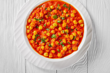 Indian chana masala, view from above, close-up