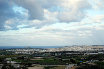 Panorama of Malta Island from The walls of Mdina with dramatic stormy sky