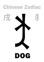 Astrology Alphabet: DOG [犭] sign of Chinese Zodiac. Chinese character, hieroglyphic sign (symbol).