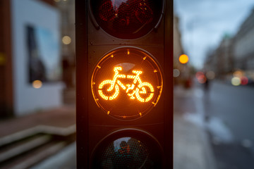 yellow cycle traffic light in the city of London